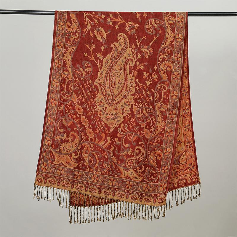 Bohemia Styles Women Scarf Retro Jacquard Thick Cashmere Tassel Shawl Winter Warm Neck Wrap Pashmina Floral Hijab