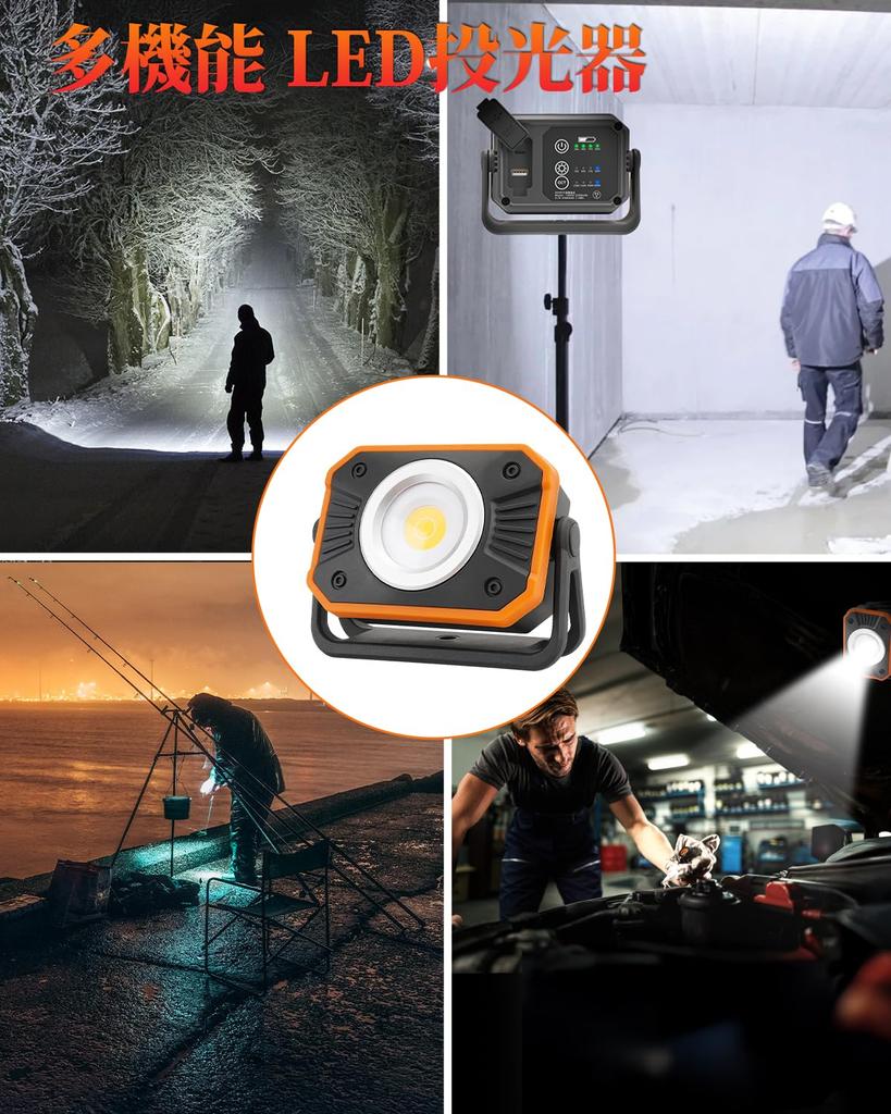 Kitazawa Shoji LED Floodlight with 4-Level Dimming and Color Adjustment, High Brightness, COB Light, LED Work Light, USB Rechargeable, Powerful Magnet