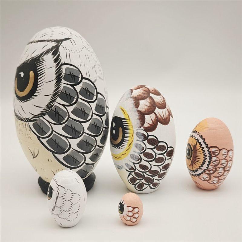 AEE2-Owl Nesting Dolls, Mini Wooden Crafts Owl Family, Easter Decoration