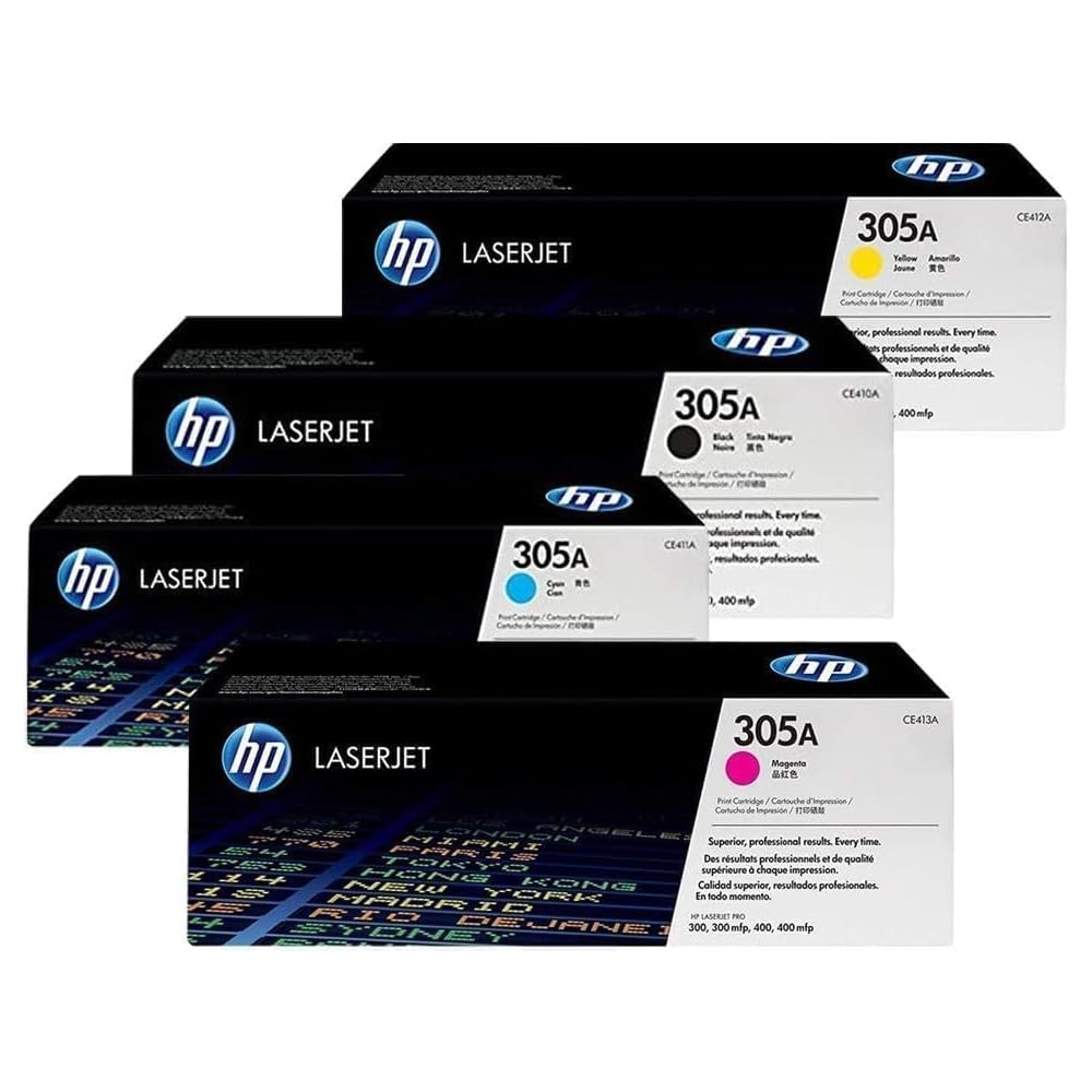 Original HP 305A Toner Cartridges CE410A / CE411A / CE412A / CE413A 4-Pack (Black, Cyan, Yellow, Magenta) Compatible with HP LaserJet Pro 400 MPF M425