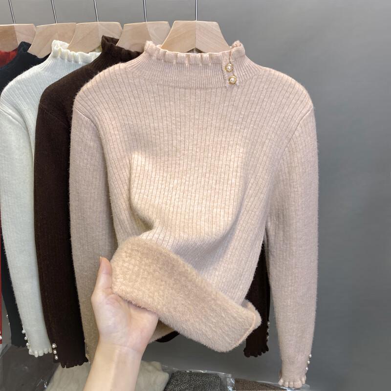 

YUZHAOLIN Women s Integrated Fleece Semi-High Collar Sweater One Size (80-130 lbs)