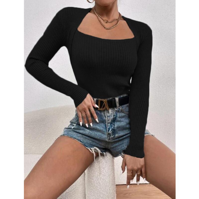 Autumn Square Neck Pullover Sweaters Women Knitted Sweater Top Winter Knitwear Bottoming Sweater Blouse