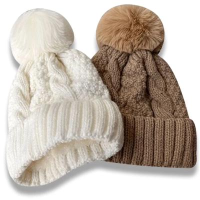 Zimowa damska dzianinowa czapka męska z pomponem z futra, gruba pluszowa czapka Beanie w jednolitym kolorze, damska, ciepła, narciarska, śnieżna, czaszki, czapki