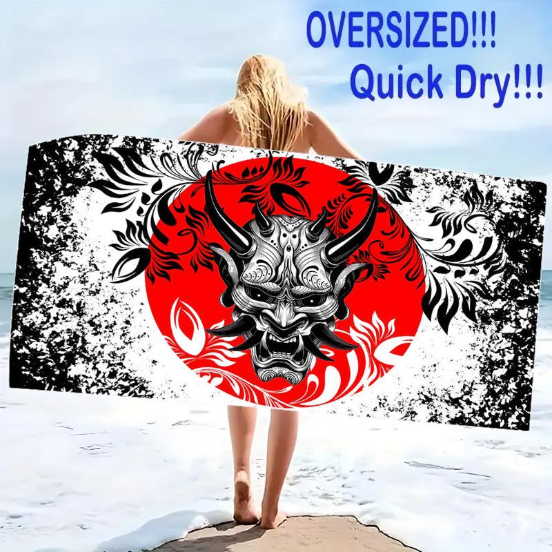 Samurai Print Beach Towel, Large Soft Quick Dry Towel for Beach Camping Swimming