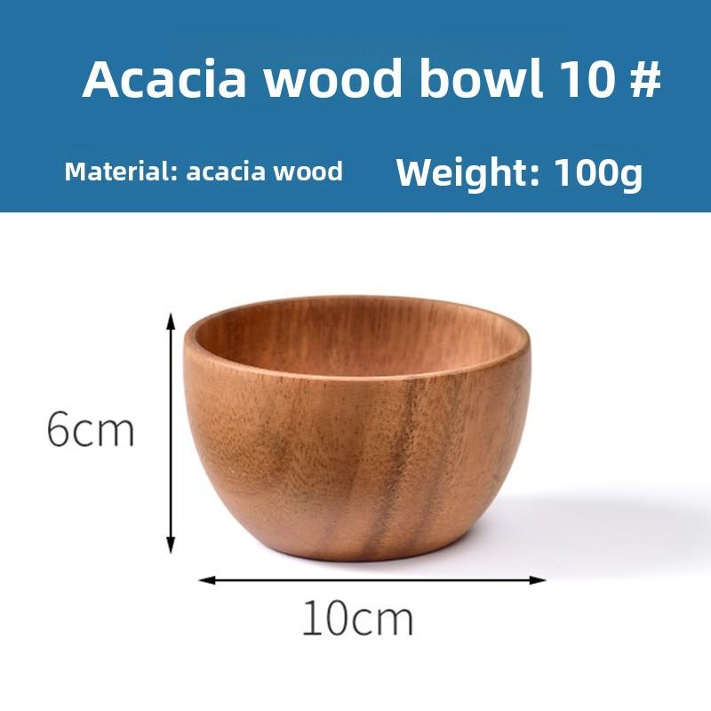 Acacia Wood Salad Bowl, Wooden Creative Rice Bowl, Environmentally Friendly Round Wooden Bowl