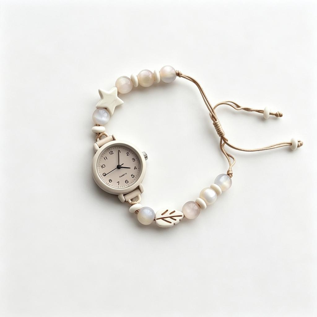 Mori‑Style Leaf Star Beaded Braided Rope Bracelet Quartz Watch Adjustable Versatile Student Women Wristwatch