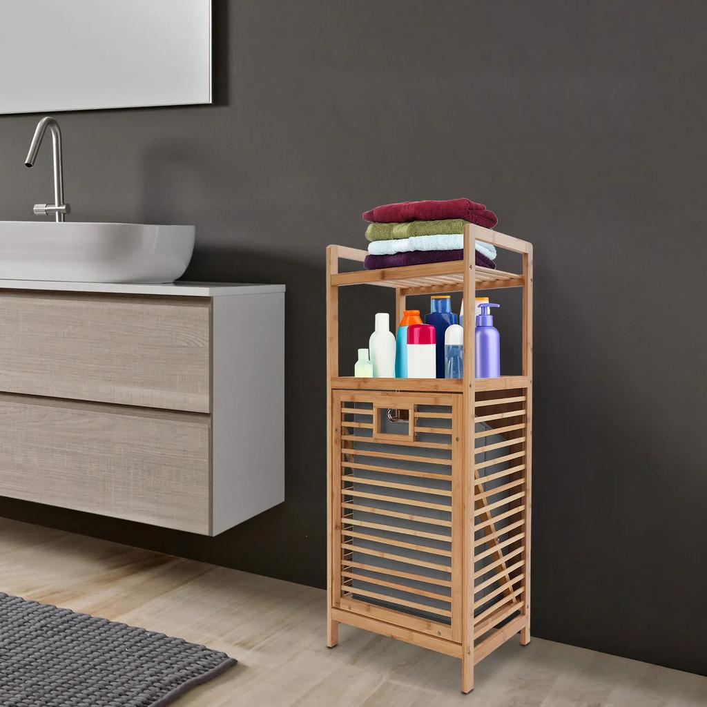Armario Cesto de Ropa abatible, Cesto de Bambú extraíble para Ropa, Organizador que ahorra espacio para Dormitorio y Baño, Cesta de Almacenamiento para Prendas