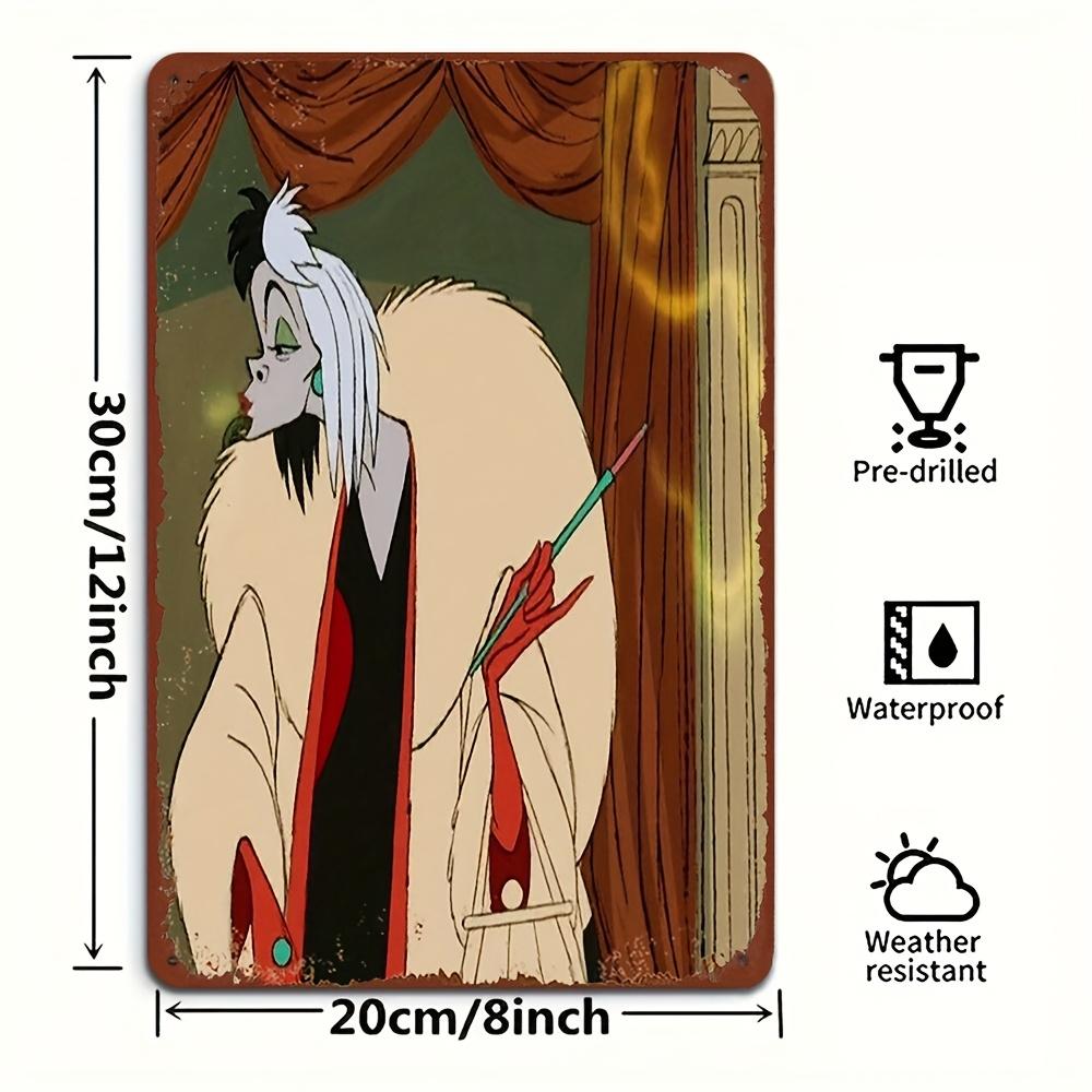 1pc Cruella De Vil & 101 Dalmatians Themed Iron Wall Art - 8x12 Inch, Officially Licensed, Decorative Metal Sign for Home, Offic