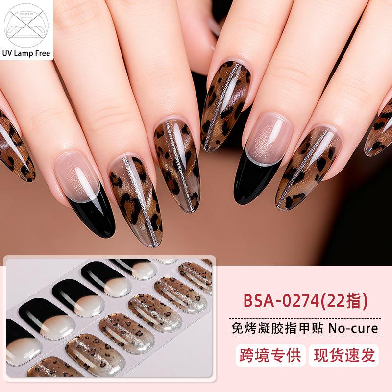 Leopard Print Gel Nail Art Sticker Waterproof Flash Ice Transparent Free Baking Lamp Nail Oil Film Nail Sticker