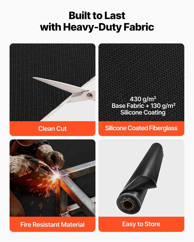 Welding Blanket Roll, 45.7 X 1.5m Silicone Coated Fiberglass Welding Blanket, Up To 1800°F Heat Resistant Safety Protection Blankets, Flame Retardant