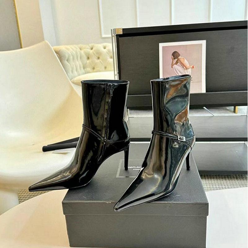 Fashion Short Boots For Women, 2024 Autumn New Style, Side Zipper Short Boots, Leather Slim Women's Boots, Slim Heels, High-Heeled Boots