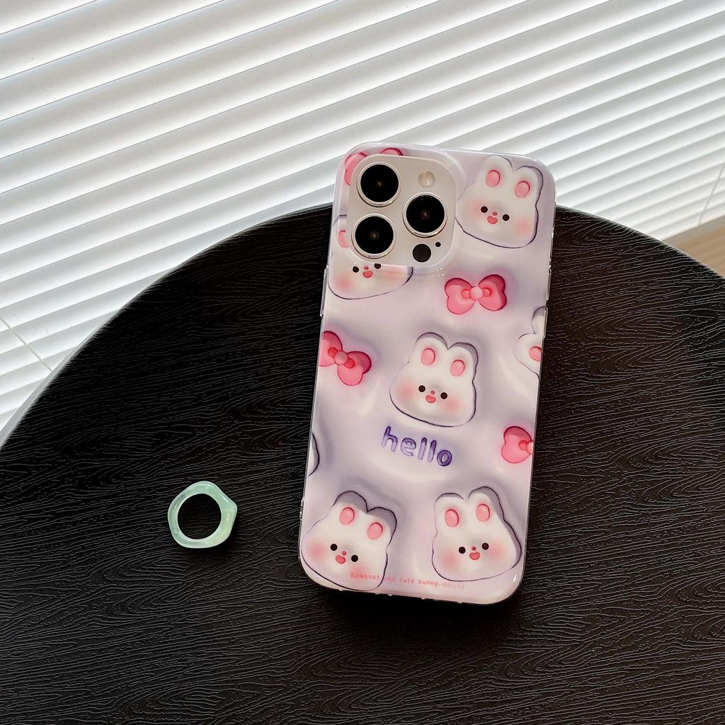 3d Rabbit Cartoon Shell For Iphone 13 12 Promax 14 11 Pro Max Cute Bunny Relif Imd Ins Lovely Phone Case Back Cover Capa