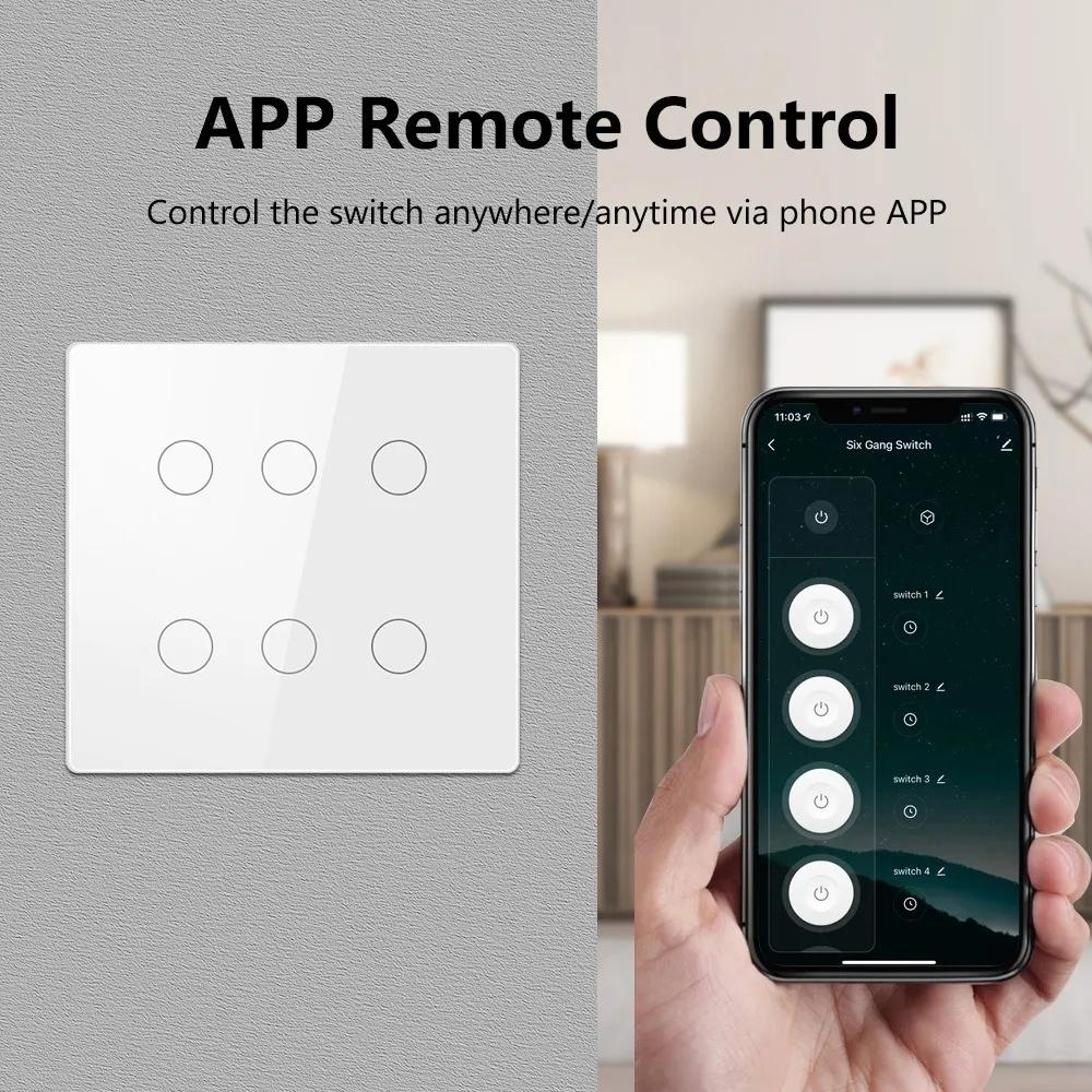 SLS Brazil Standard 6 Gang Tuya WiFi Smart Wall Switch Glass Touch Panel Waterproof Light Switch Works with Alexa Google Home