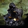 Waterproof Ghost Statue for Indoor Wizard LED Night Light with Embossed Skull Base, Resin Glowing Figurine, Sturdy Relief Sculpture Gothic Decor