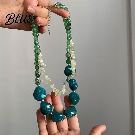 Stone Pendant Necklace Double Layer Gravel Necklace Adjustable Chain Length