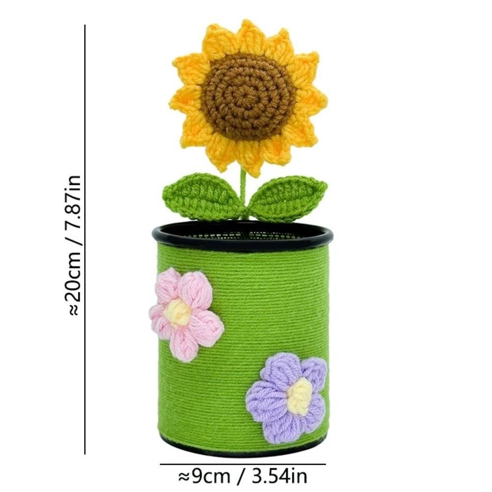 Handmade Crochet Sunflower Pen Holder Cute Desk Pencil Holder Office School Supplies