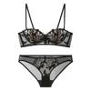 Women's Sexy Lingerie Rabbit Ears Cup Flower Embroidery Lace Underwear Soft Steel Ring Large Breasts Show Small Bra Set