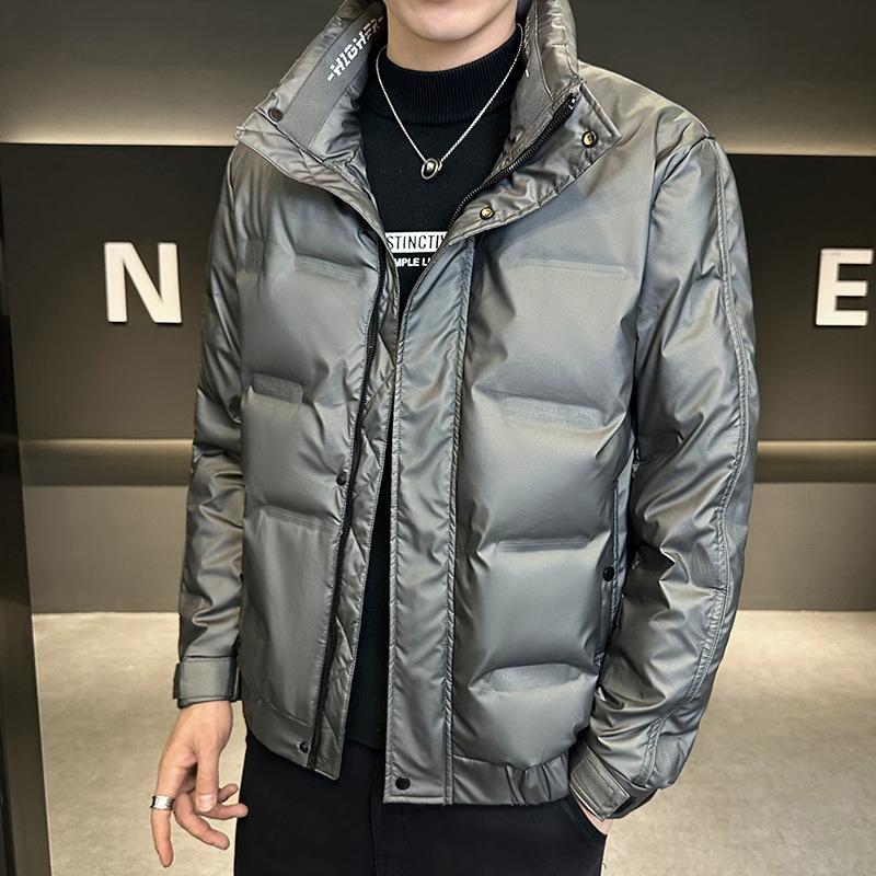 Winter new down jacket men's short stand-up collar trendy brand solid color fashion casual thickened warm white duck down jacket