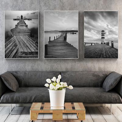 Dock Landscape Series Озерний пірс Настінне мистецтво Вінтажний дерев'яний пірс Живопис Сучасні плакати та принти для домашнього декору вітальні