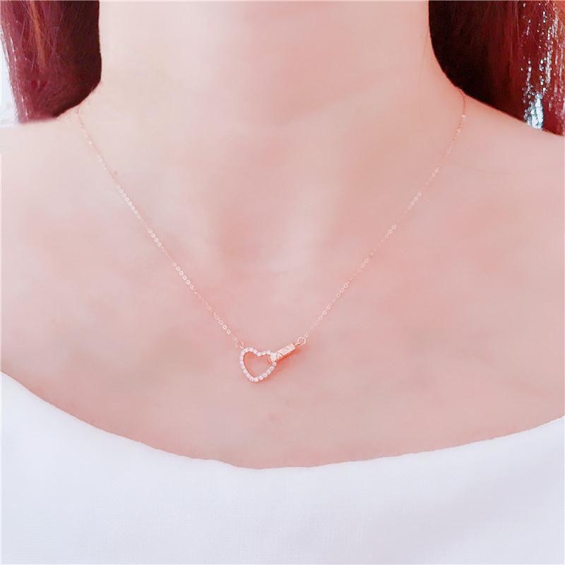 Purple Gold Luxury Flash Diamond Double Ring Love Necklace Rose Gold Plated Gold Niche Set Chain