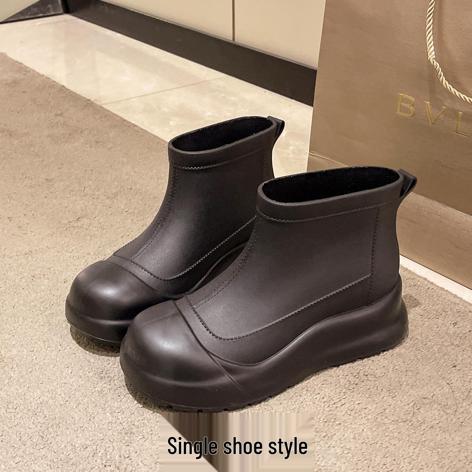 Damen Kurz Knöchel Mode Kunstleder Wasserdicht Regenstiefel 40 (Order One Size Larger)