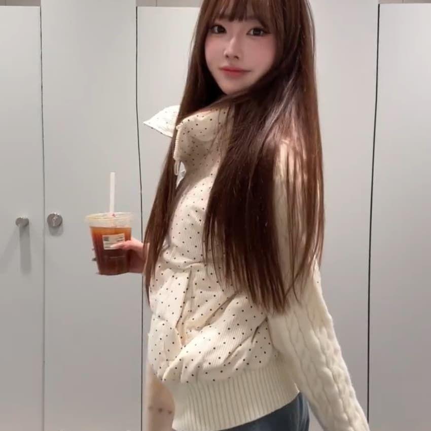 Cappotto Imbottito Caldo con Collo Alto Donna Inverno Design Coreano Dolce College Lavorato a Maglia Pois Giuntura Top Esterno