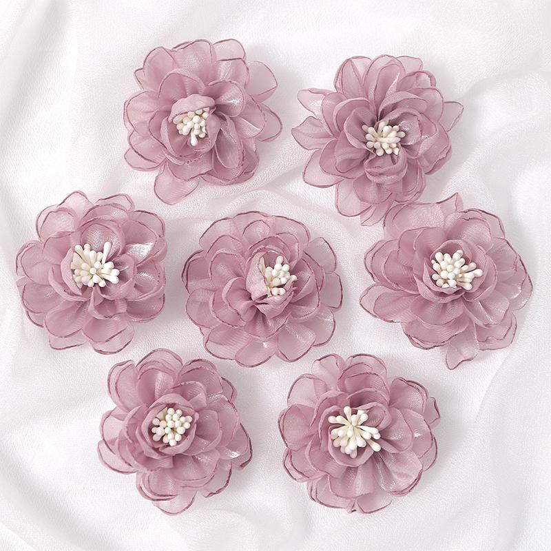 

2/5/10Pcs 5cm Organza Chiffon Fabric Flowers DIY Wedding Dress Clothing Shoes Hats Decoration Hairpin Jewelry Accessories 2Pcs фиолетовый
