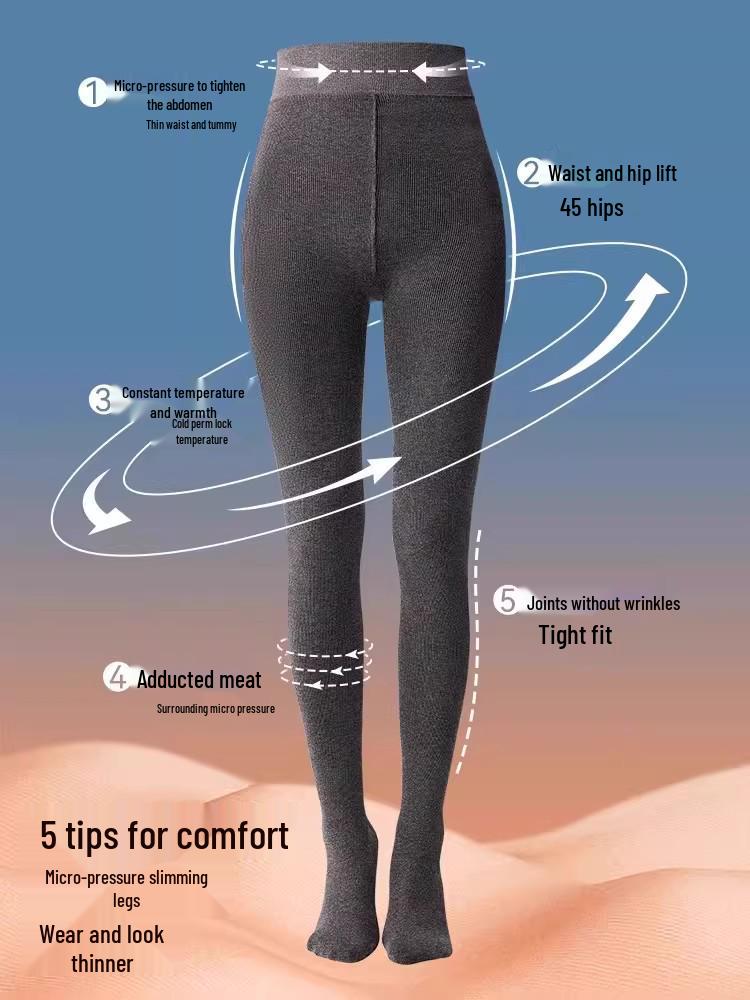 Plus Velvet Thickened Ribbed Cotton Pants: Women's Spring & Autumn Tight Fit Foot Loop Pantyhose