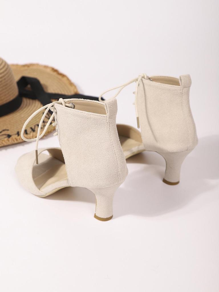 Plus Size Summer Peep Toe Chunky Heel Lace-up Sandals with Back Strap and Jewelry Accents (Size 36-43)