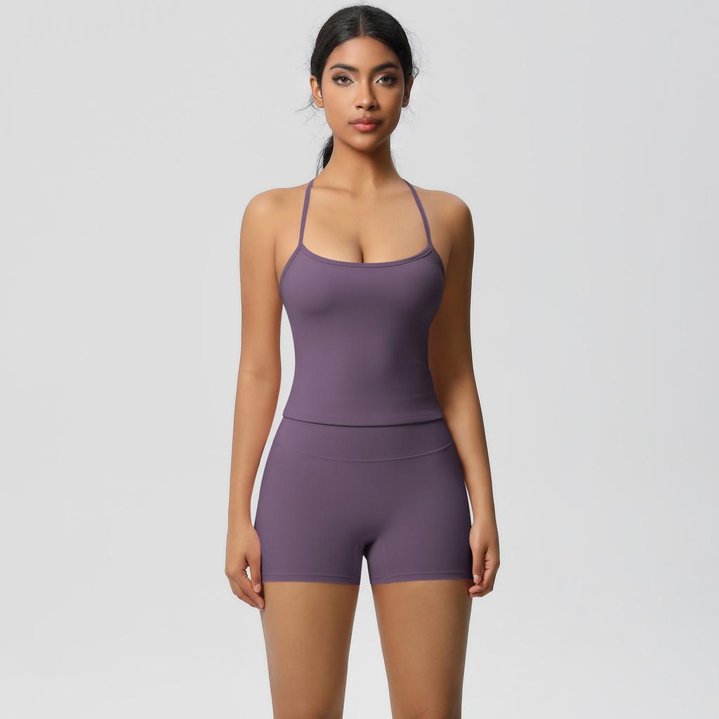 New Solid Color Strap Back Sports Bra Set With High Waist, Hip Lifting, Running, Fitness, Yoga Clothing Set For Women