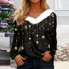 Women's Fashion Casual Long Sleeve Christmas Printed Plush Collar V-Neck Top