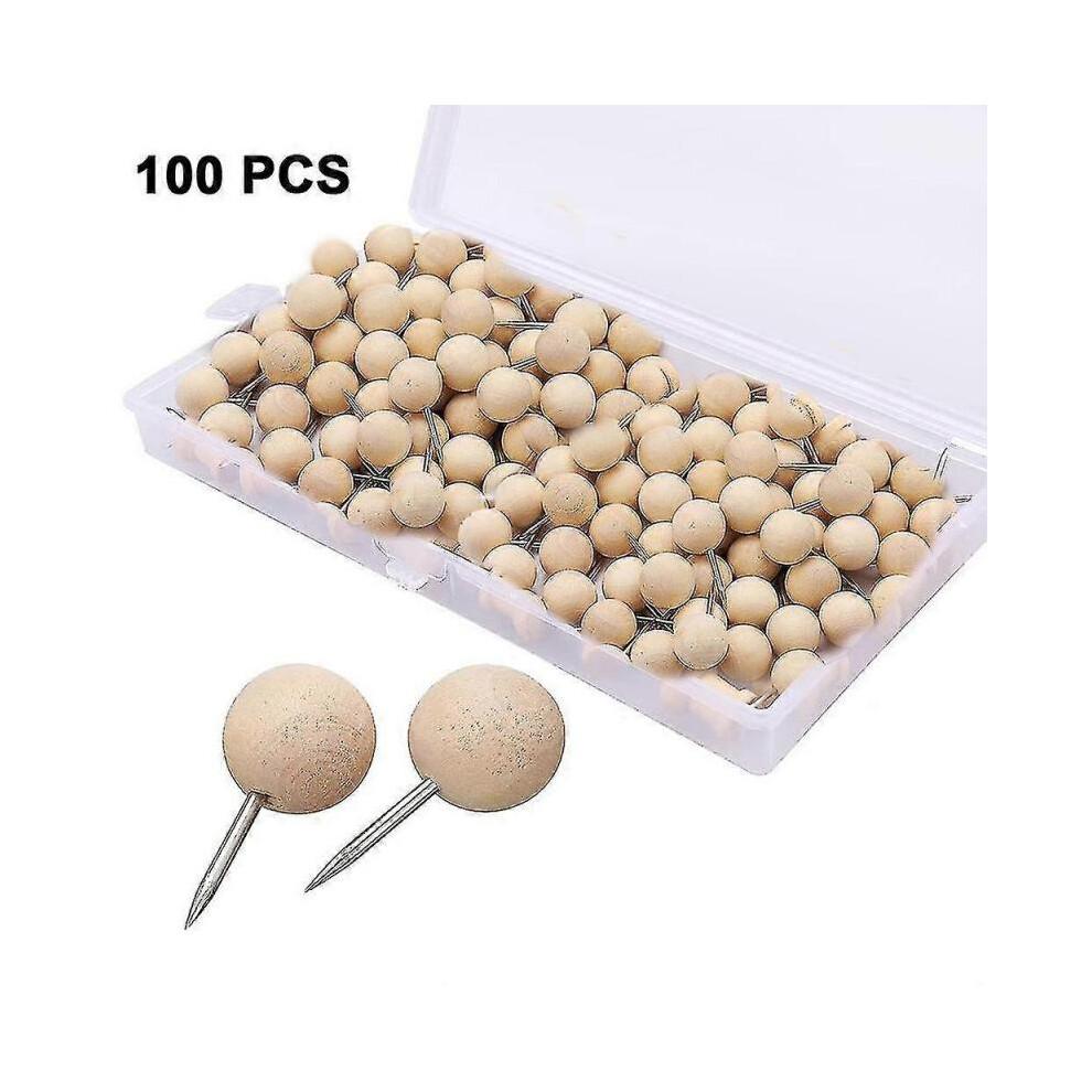 100 Pcs Wood Push Pins Round Head Wooden Pushpins Wooden Thumb Tacks TW Less