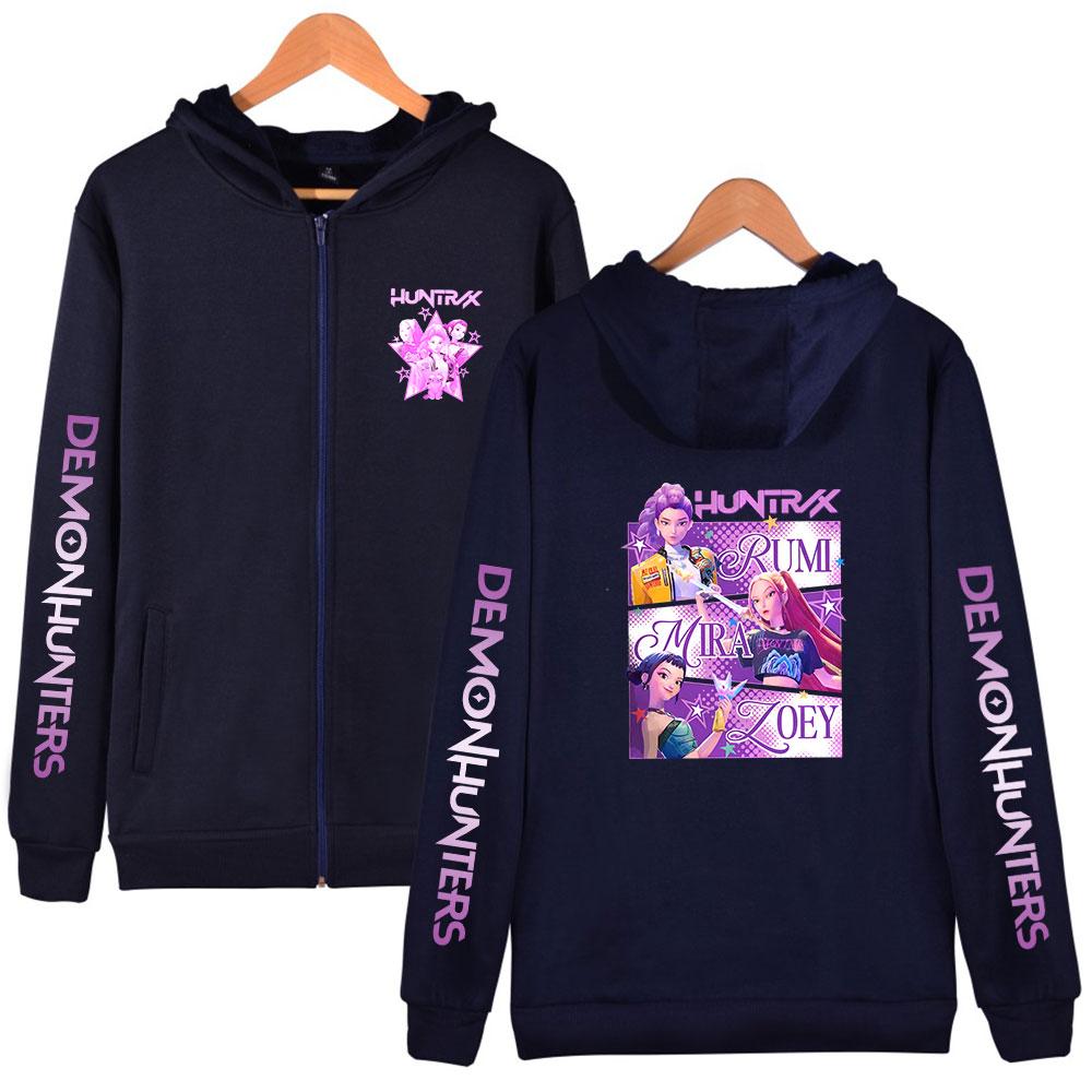 Fashion KPop Demon Hunters Zipper Hoodies Men Women Hip Hop Zip Up Sweatshirt Plus Size Street Wear