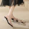 Fashion Women Open Toe Transparent Crystal Heel Thick Sandals Slide Slippers Outdoor Vulcanized Shoes Summer High Heels