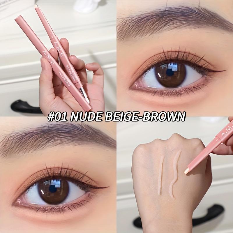 Dwustronny cień do powiek i rozświetlacz - Różowo-brązowy brokatowy płynny eyeliner dla początkujących, Gładkie narzędzie do makijażu do precyzyjnego maskowania cieni pod oczami i powiększania oczu
