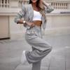 Elegant Women's Spring Autumn Long Sleeve Blazer And Wide Leg Pants Set Striped Office Chic 2-Piece Outfit for Ladies Clothing