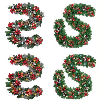 Time Saving Christmas Garland with Pinecones Red Berries No Assembly Required