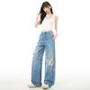 Spring Summer Full Star Rhinestone High Waist Lace Ripped Ins Y2K Trend Floor Drape Denim Pants Ladies Casual Pants Oversize Denim Trousers