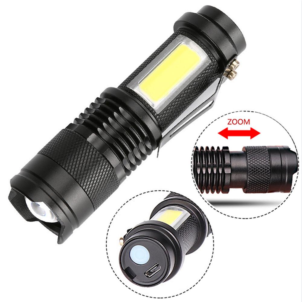 Mini Portable 2000 Lumens Led Flashlight Built In Battery Torch COB Variable Focus Waterproof Tactical Flashlight Bulb Light