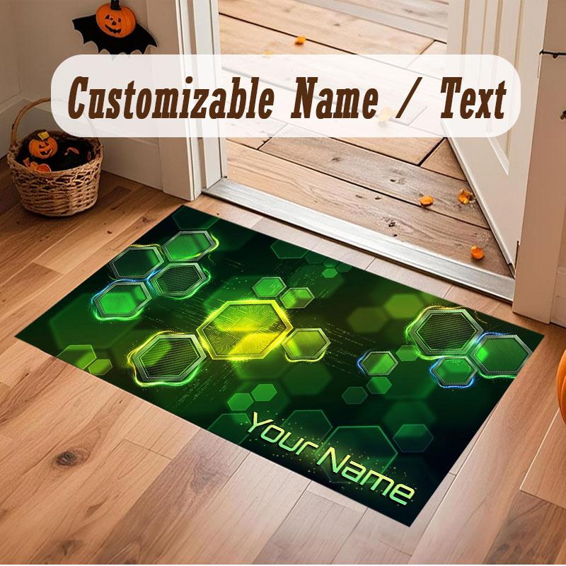 Abstract Geometric Theme Crystal Velvet Floor Rug Personalized Custom Name Text Warm Carpet Home Decoration