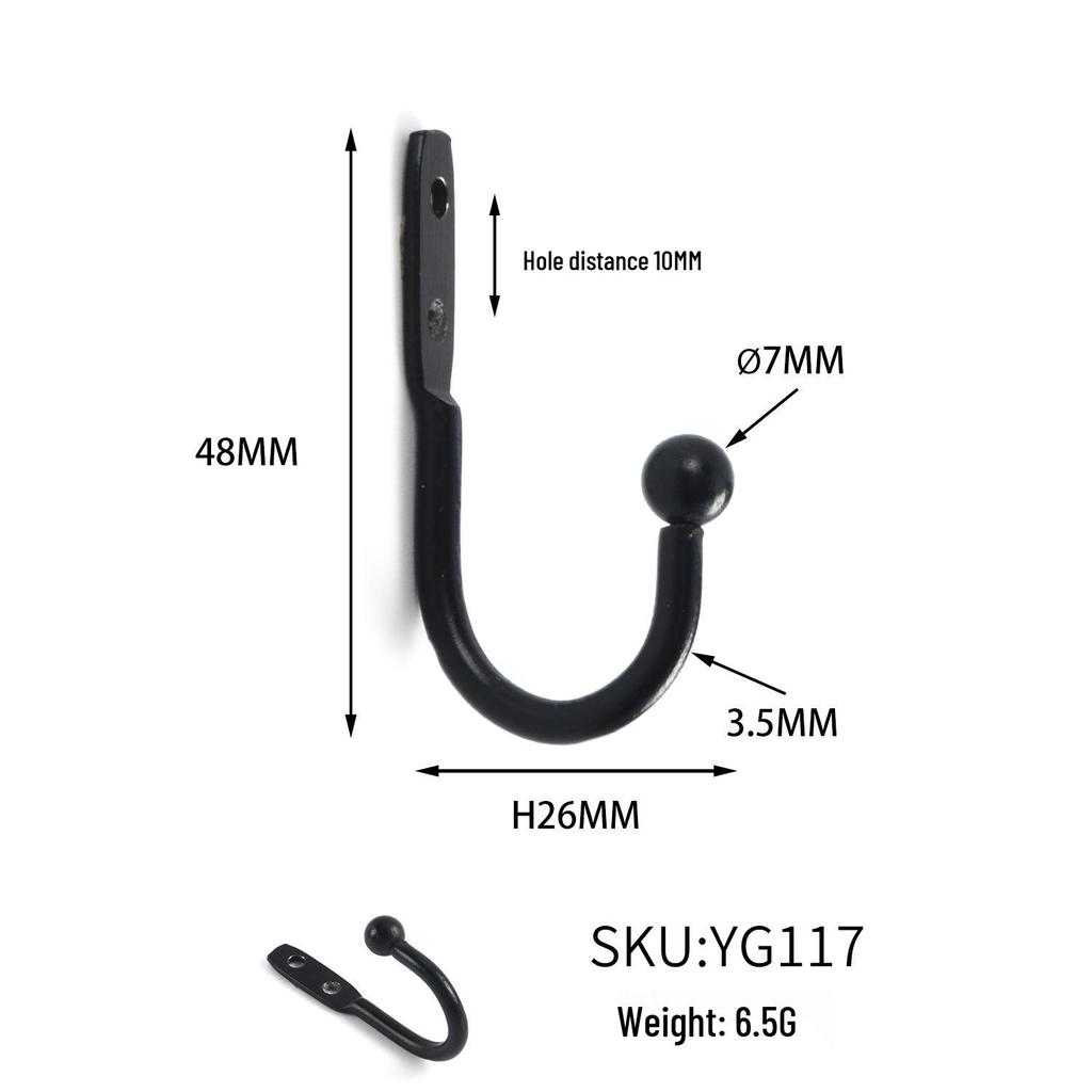 Black Metal Double Hole Iron Hook for Coats and Hats