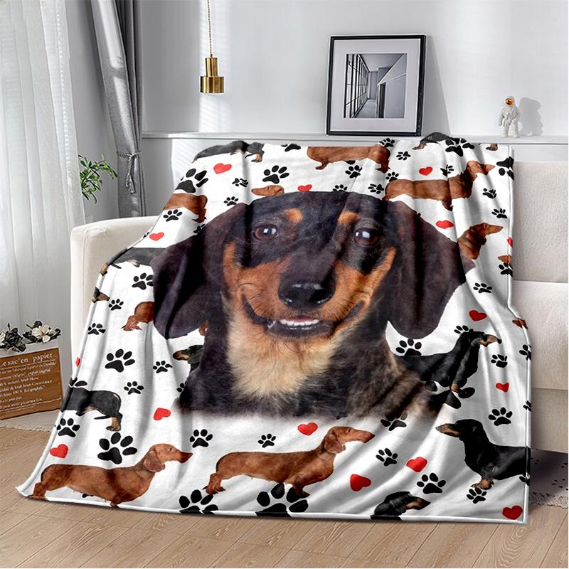 Dachshund Blanket Cute Black and Red Paws Printed Soft Flannel Blanket Warm Cozy Blanket for Teens Adults Kids