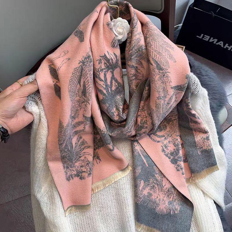 Premium Double-Sided Jacquard Houndstooth Scarf Wrap Women Winter Fall Warm Cotton Blend Shawl 185x70cm