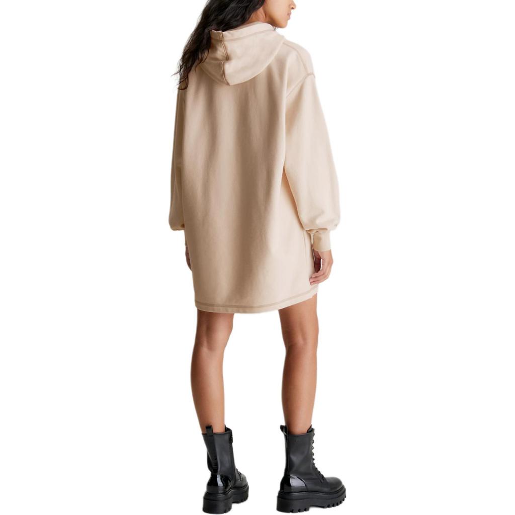 Calvin Klein Letter Satin Embroidered Cotton Oversized Hoodie Dress Women dresses Ivory J20J223245-YBI