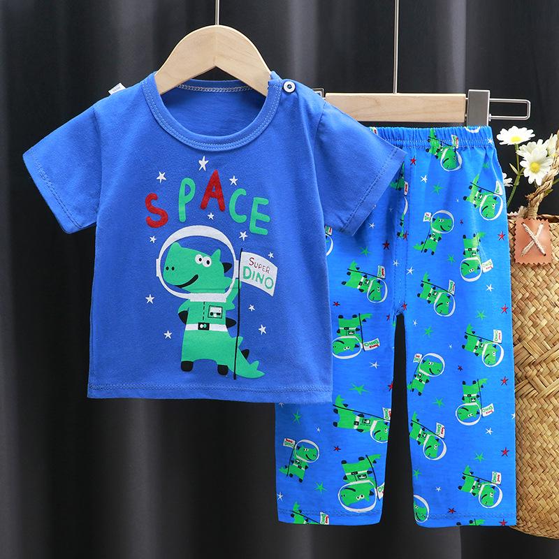 Kids' Summer Cotton Lounge Set - Short Sleeve T-shirt & Long Pants for Boys & Girls