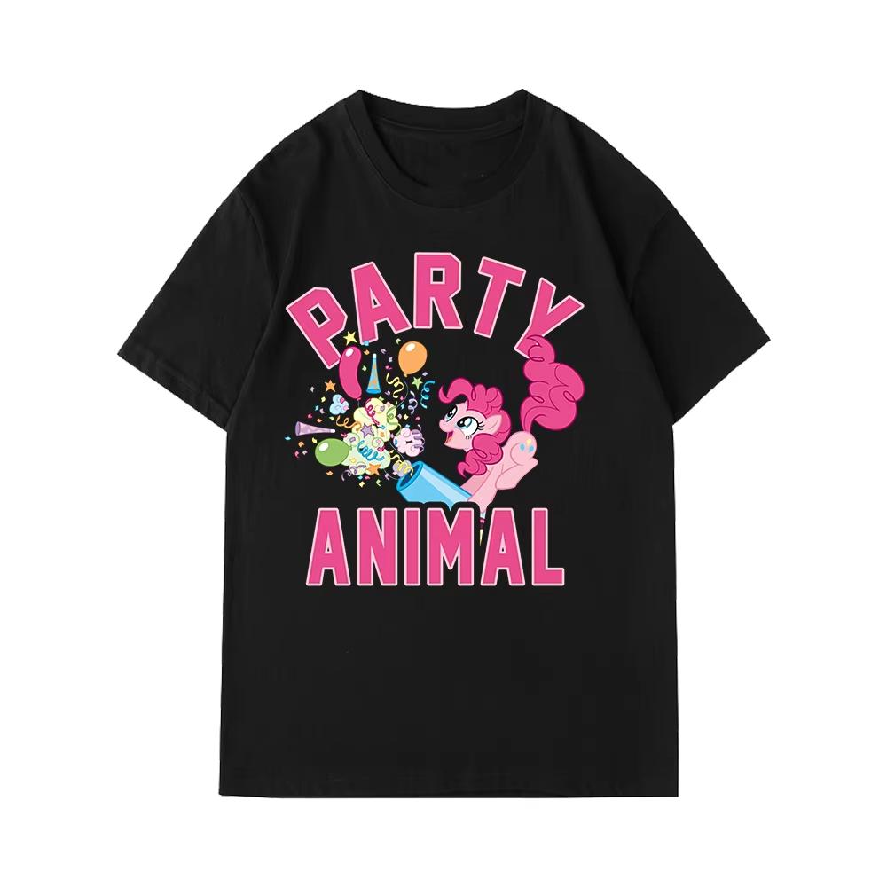 

2026 summer new Female version of My Little Pony Friendship is Magic Pink Pony Party Black LooseTee Shirt Style Couple Top S