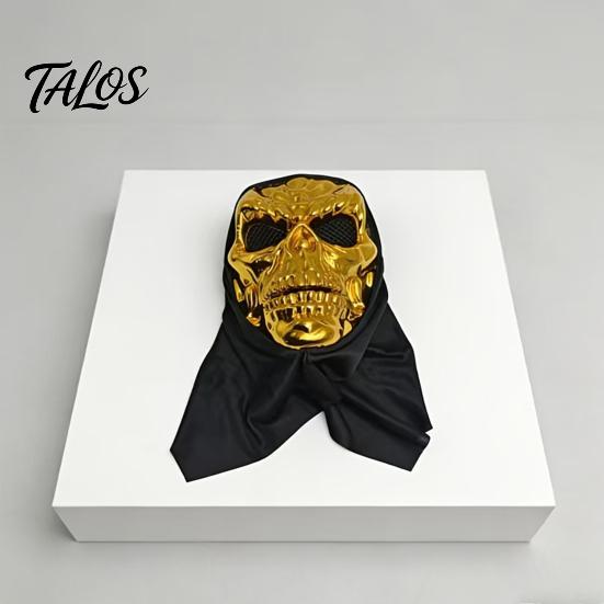 Full Head Black Scarf Mask Halloween Skull Mask, with Breathable Mesh Eyes Design, Mirror Texture Headscarf for Adults Party Props Face