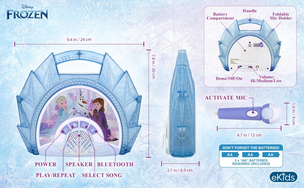 eKids Portable Stereo Karaoke Machine for Girls and Includes Songs from the Movie and a Large Speaker with Perfect for Frozen Includes Songs and Blue