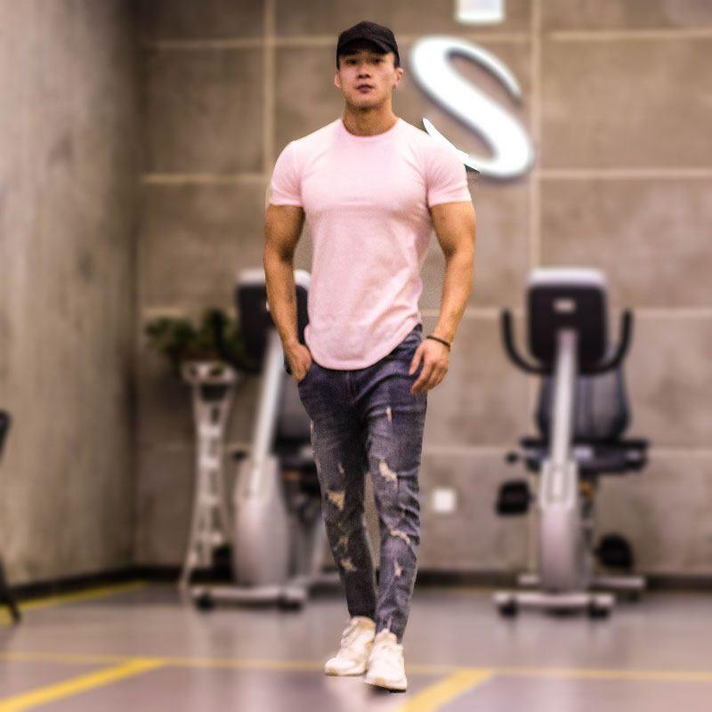 High Street European and American Men's Muscle below the Hip Brother Short Sleeve T-shirt