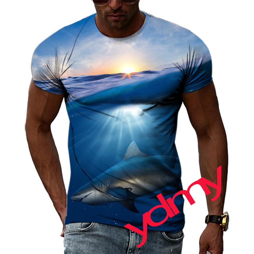 Summer Leisure Sharks And Whales Pattern Men's T-shirt Hip Hop 3D Print Personality  Rod Neck Short Sleeve Tops Fashion Clothes